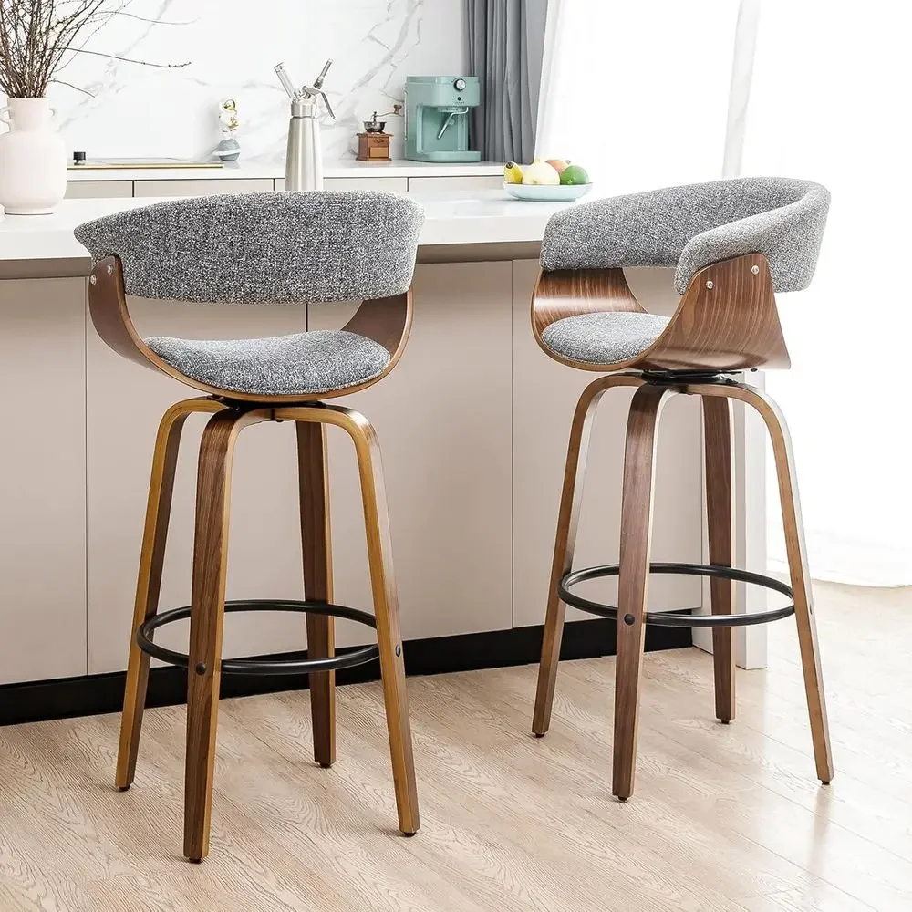 Set of 2 Gray Fabric Swivel Ba - Home Bar Stools review and price