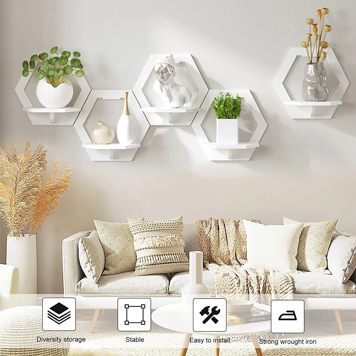 3Pcs Hexagon Wall Shelf Punch  - Home Bar Shelf review and price