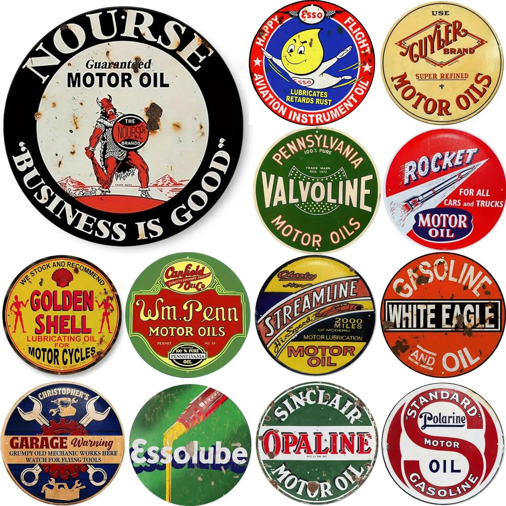 Vintage Motor Oil Sign Round M - Home Bar And Restaurant review and price