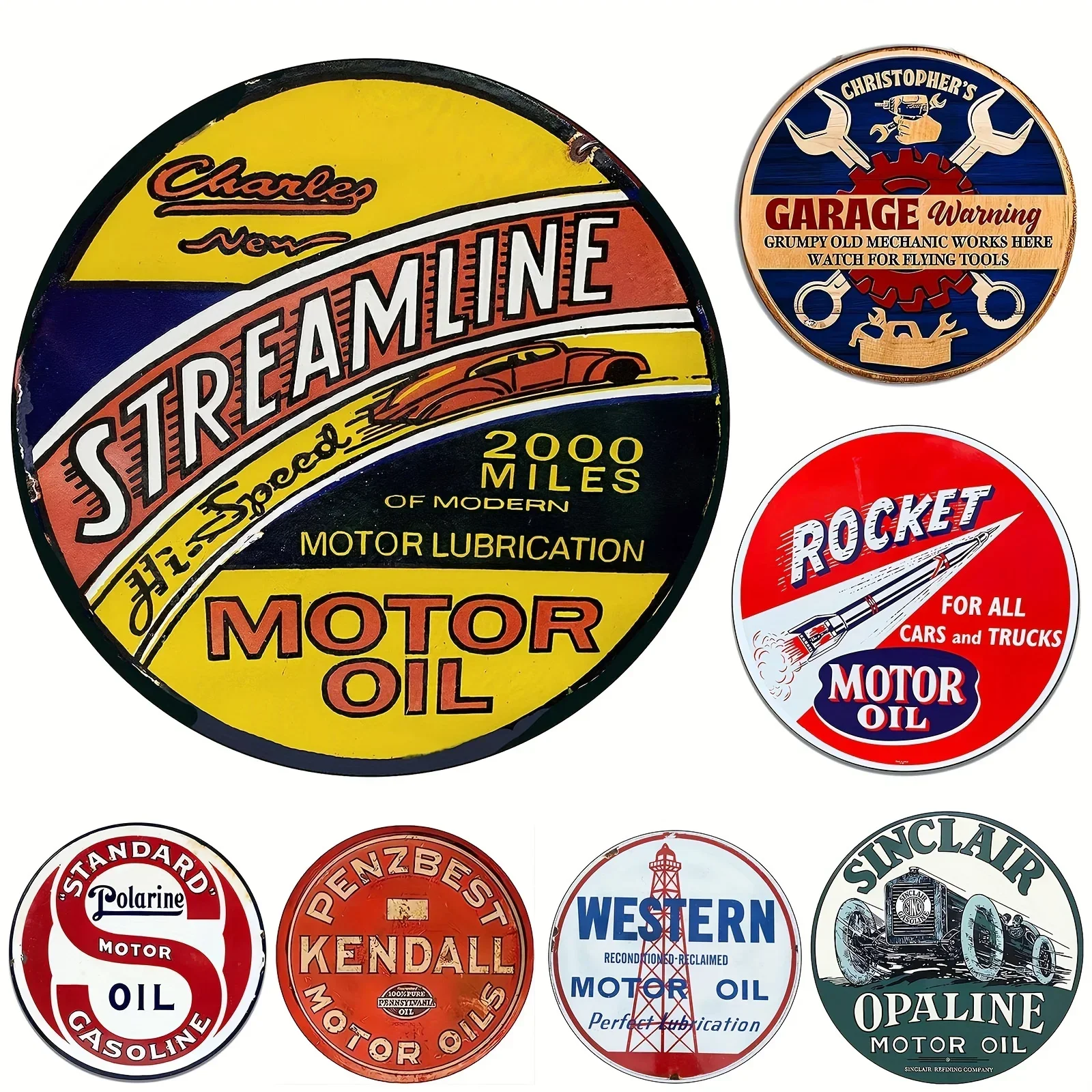 Vintage Motor Oil Sign Round M - Home Bar And Restaurant review and price