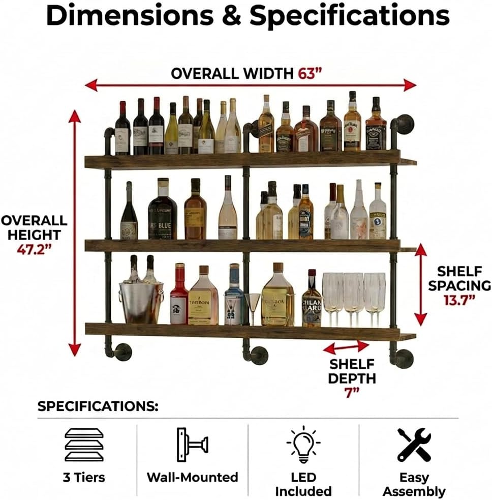 Wall Mounted Wine Rack With LE - Home Bar Shelf review and price