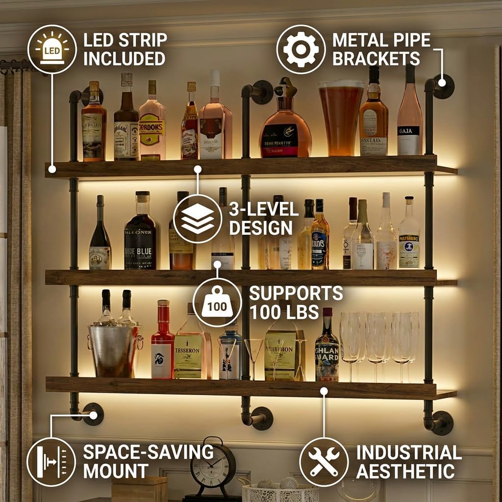 Wall Mounted Wine Rack With LE - Home Bar Shelf review and price