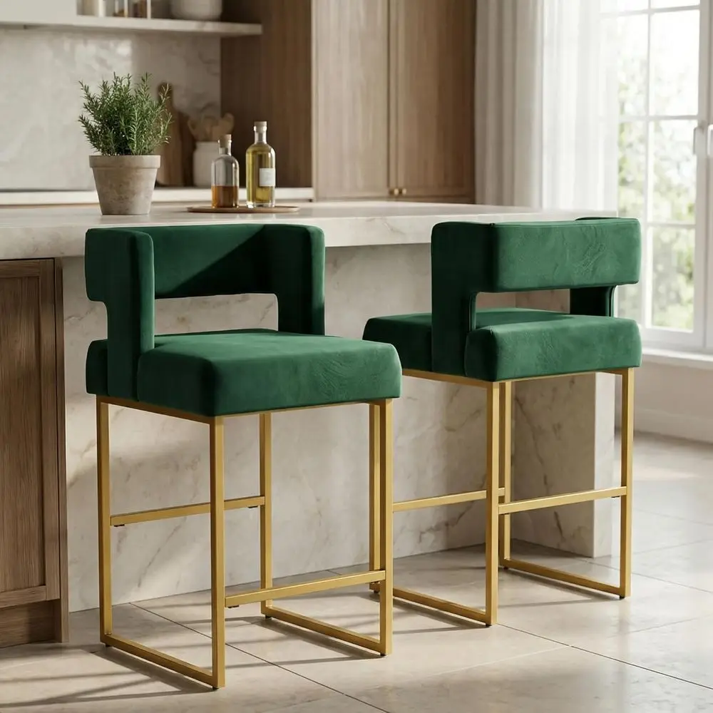 Set of 2 Green Velvet Bar Stoo - Home Bar Stools review and price