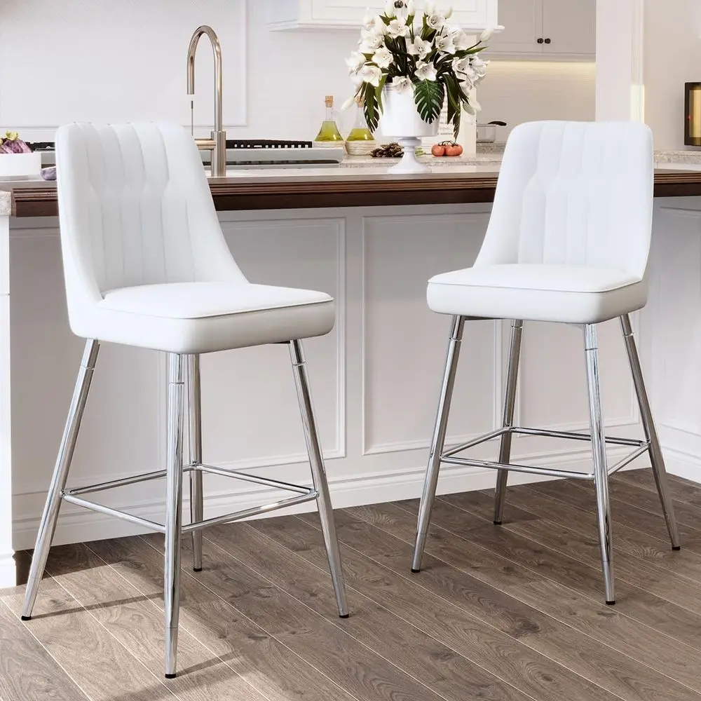 Set of 2 White Upholstered 27  - Home Bar Stools review and price