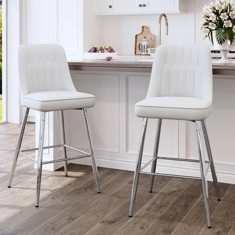 Set of 2 White Upholstered 27  - Home Bar Stools review and price